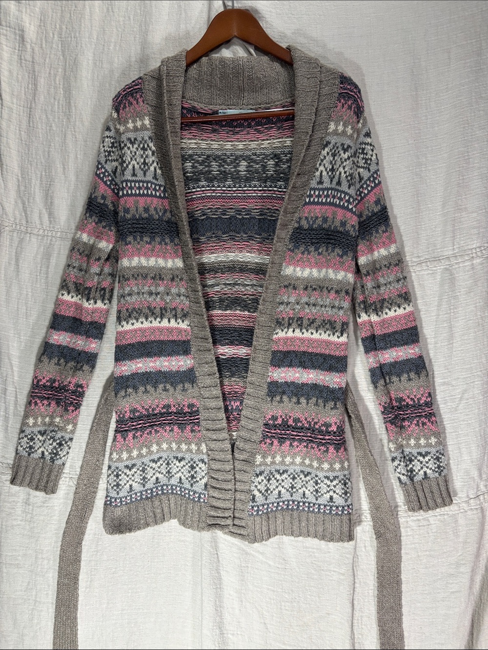Maurices Gray and Pink Fair Isle Open Cardigan